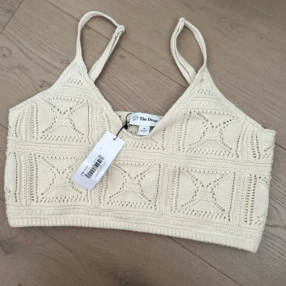 NWT THE DROP 100% cotton Diza Crochet Bralette, birch (M) - Picture 4 of 9